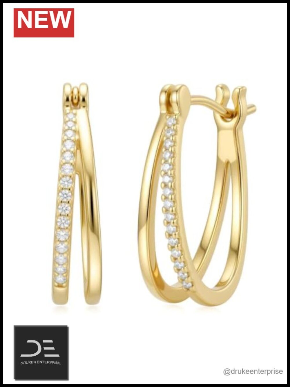 14K Gold Plated Double Row Hoop Earrings with CZ Huggies